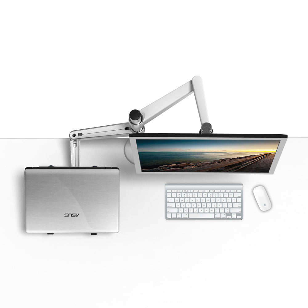 M Mingo OA-7 Monitor and Laptop Mount, 2-in-1 Adjustable Dual Arm Desk Mounts Single Desk Arm Stand/Holder for 17 to 32 Inch LCD Computer Screens