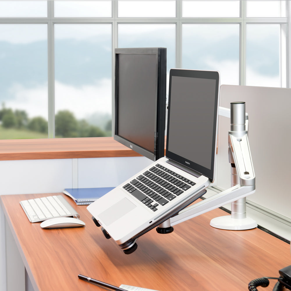 M Mingo OA-7 Monitor and Laptop Mount, 2-in-1 Adjustable Dual Arm Desk Mounts Single Desk Arm Stand/Holder for 17 to 32 Inch LCD Computer Screens