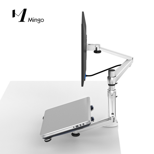 M Mingo OA-7 Monitor and Laptop Mount, 2-in-1 Adjustable Dual Arm Desk Mounts Single Desk Arm Stand/Holder for 17 to 32 Inch LCD Computer Screens